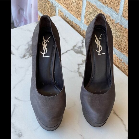 Saint Laurent Brown Ysl Aliama Lizard Embossed Suede Heels Pumps Size 39… - Picture 2 of 13